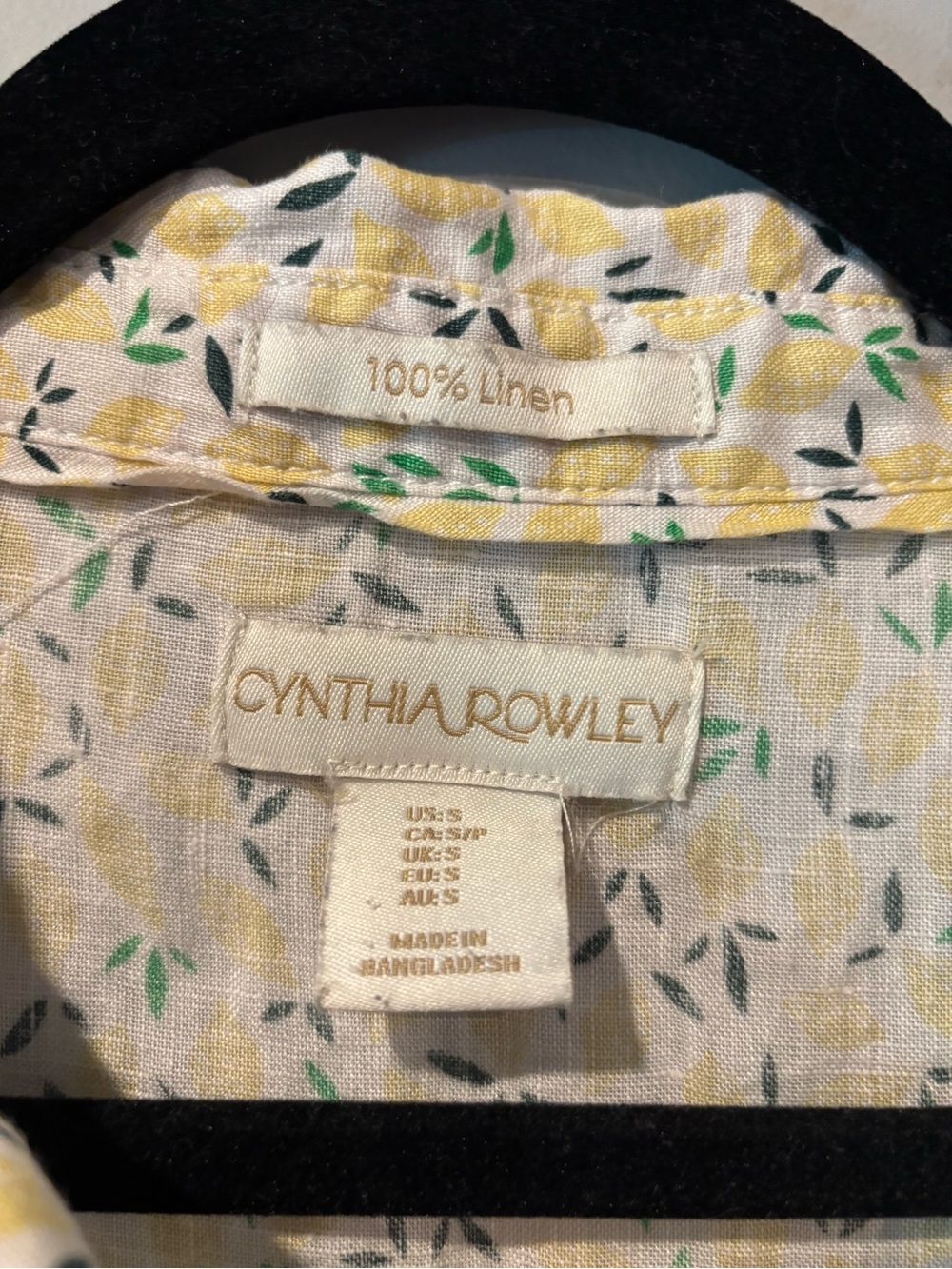 Cynthia Rowley 100% Linen Lemon Print Collared Blouse - Picture 3 of 5
